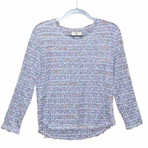 Paisley open knit gray sweater raw hems